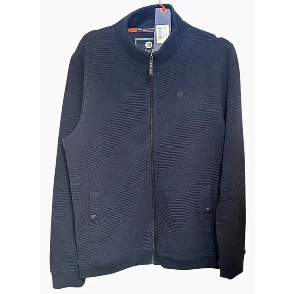 Noize Mens Navy Ribbed Full-Zip Jacket With Stand Collar & Button Pockets Size M - Picture 1 of 10